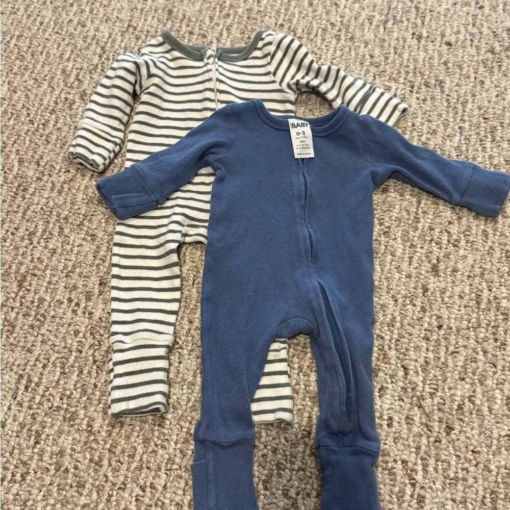 Cotton On Blue and Striped Footie Set
